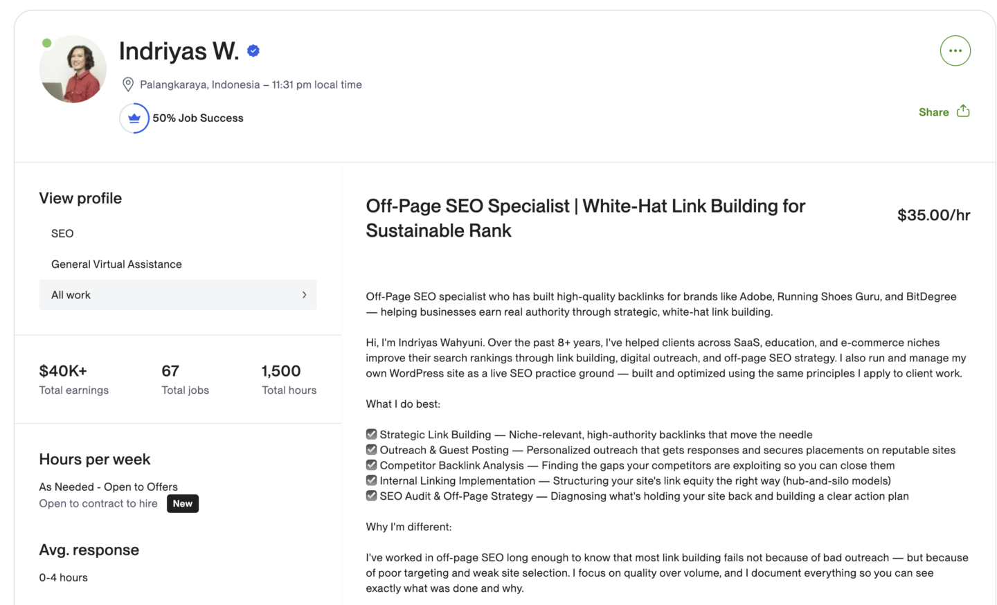 profile upwork indriyas w