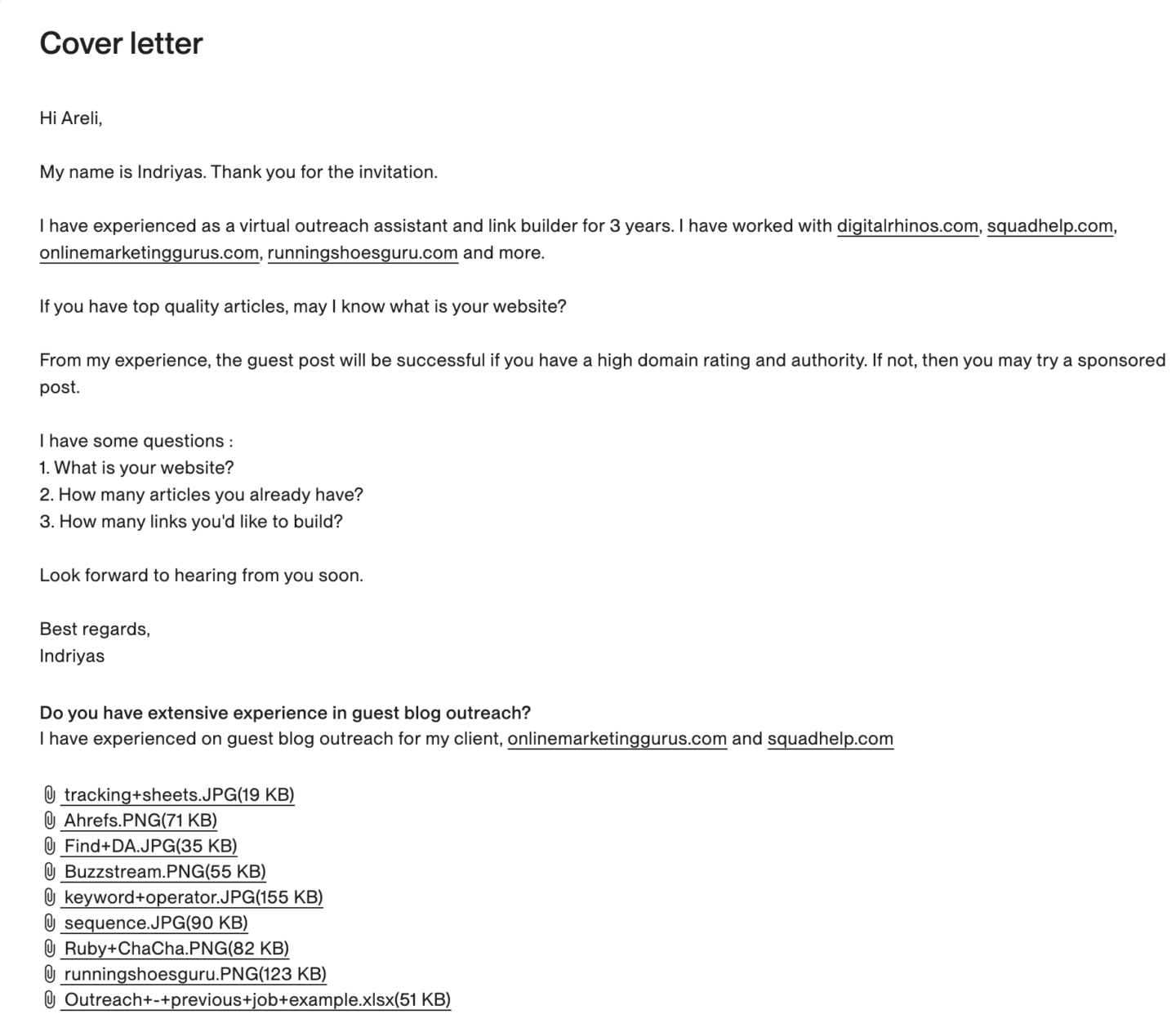 cover letter indriyas w
