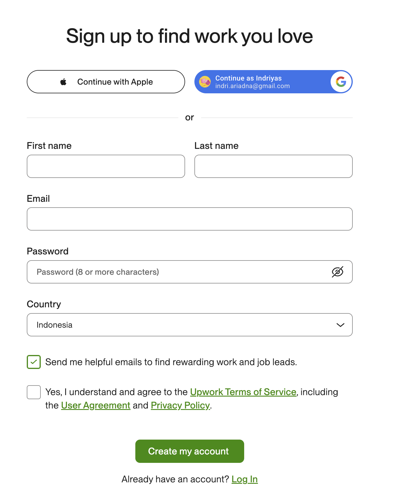 sign up upwork as a freelancer