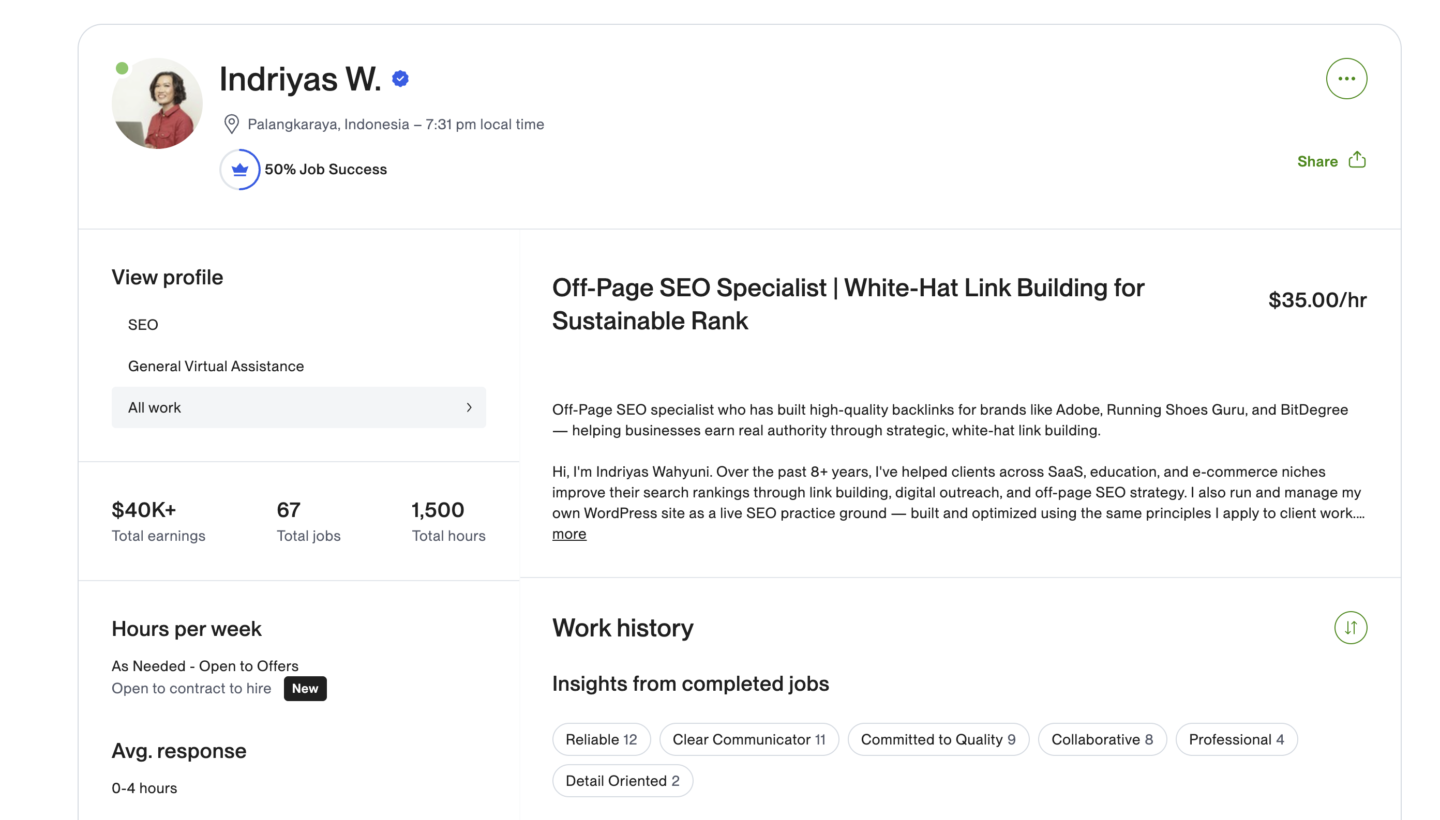 upwork profile indri